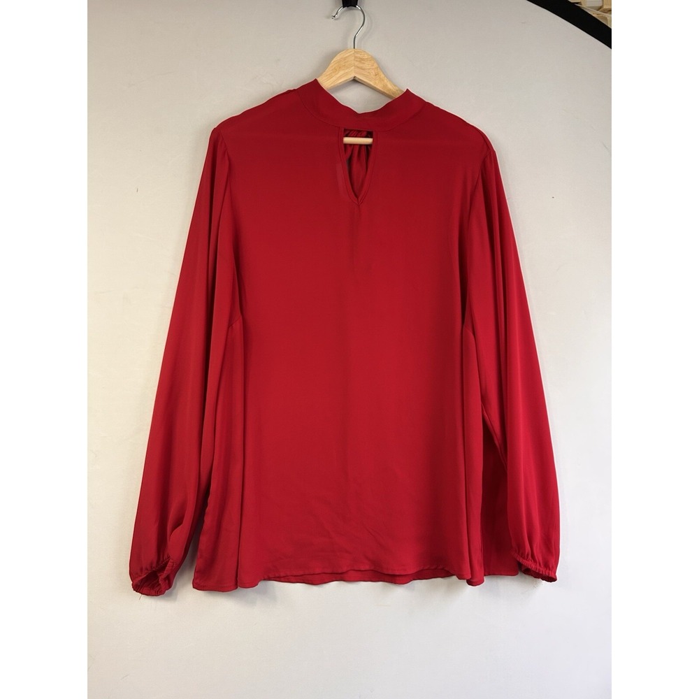Torrid Georgette Long Sleeve Keyhole Mock Neck Tie Blouse Size 2X Red Sheer Xmas